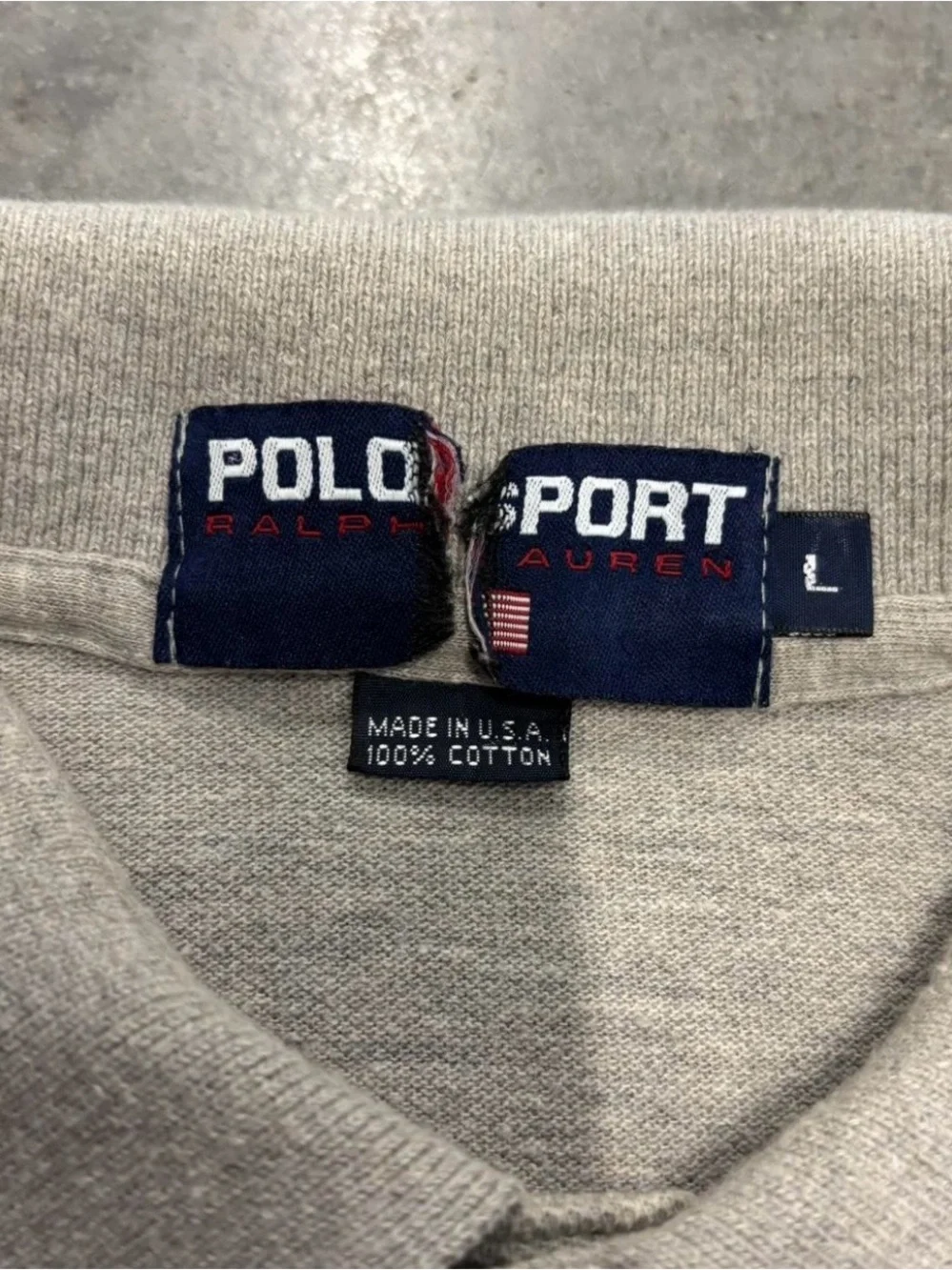 Vintage Polo Sport Ralph Lauren USA Gray Polo Shirt Large 90s Y2K Rare